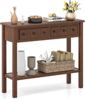 Giantex 2-Tier Narrow Console Table, 38' Retro Entryway Table with 2 Drawers and Open Storage Shelf, Wood Accent Sofa Tables for Living Room, Foyer, Hallway, Bedroom, Entrance