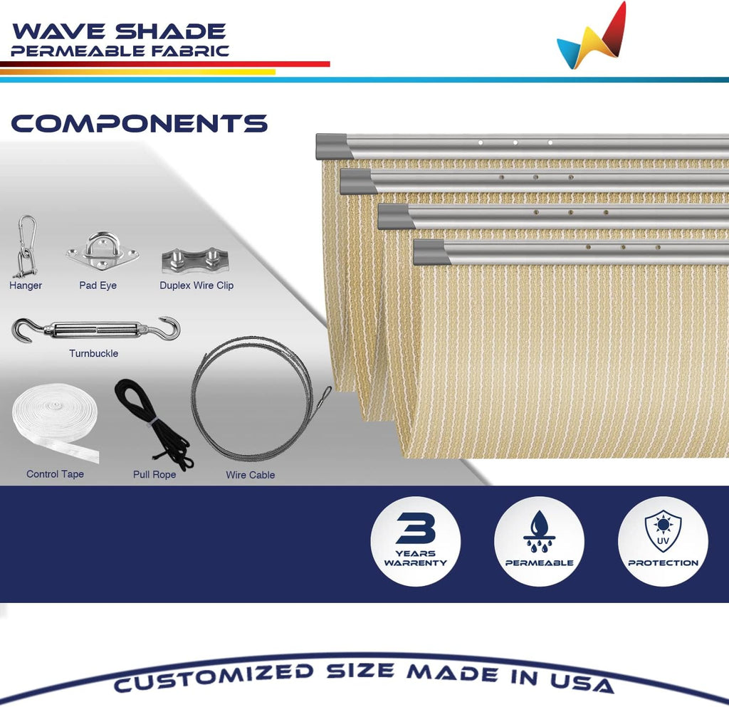 Windscreen4less 3' x 8' Retractable Sun Shade Canopy Cover Sliding Wave Shade Sail for Pergola Patio Deck Yard Gazebo Outdoor (Beige)