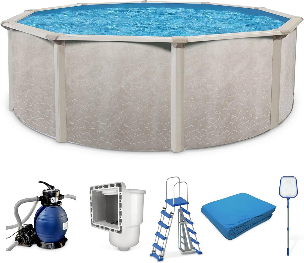 Aquarian Above Ground Pool Kit w/ Pump & Leaf Skimmer, Phoenix Steel-Frame, 15', Cognac - Large Heavy-Duty Outdoor Family Swimming Pool for Backyard, Patio, and Yard