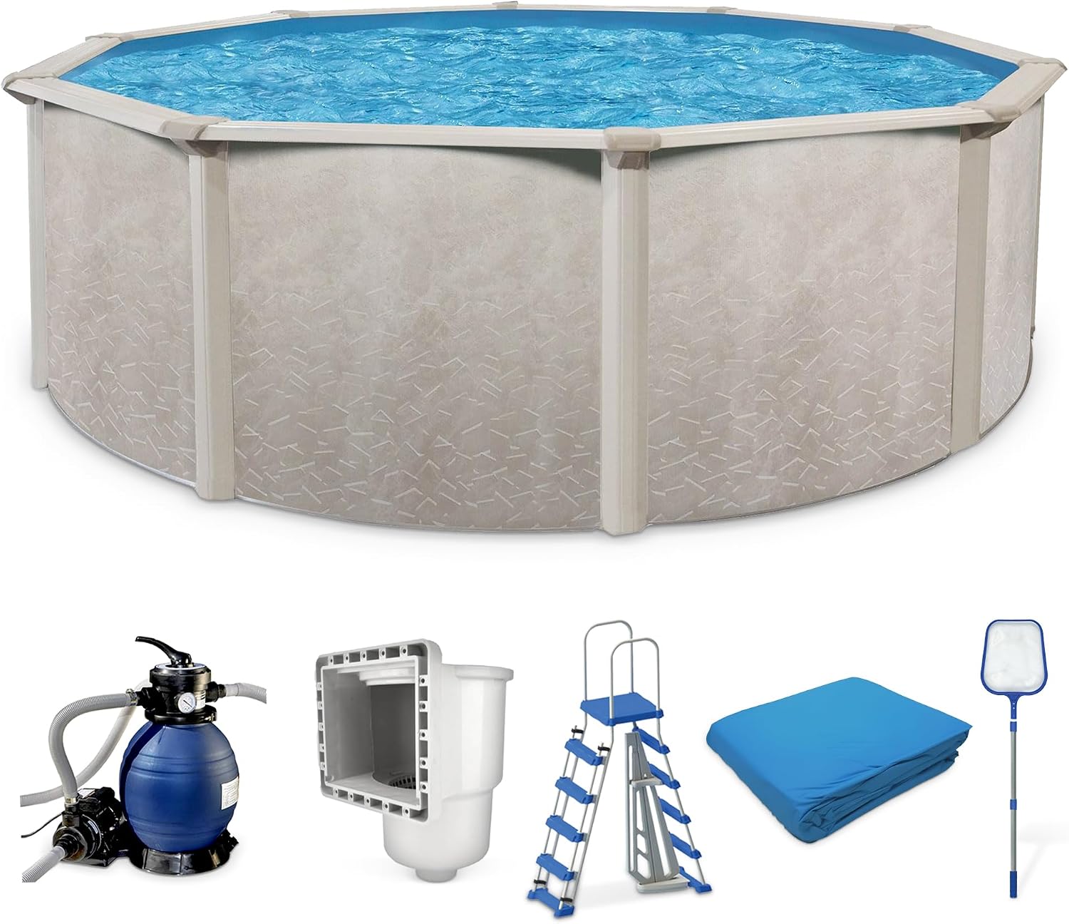 Aquarian Above Ground Pool Kit w/ Pump & Leaf Skimmer, Phoenix Steel-Frame, 15', Cognac - Large Heavy-Duty Outdoor Family Swimming Pool for Backyard, Patio, and Yard