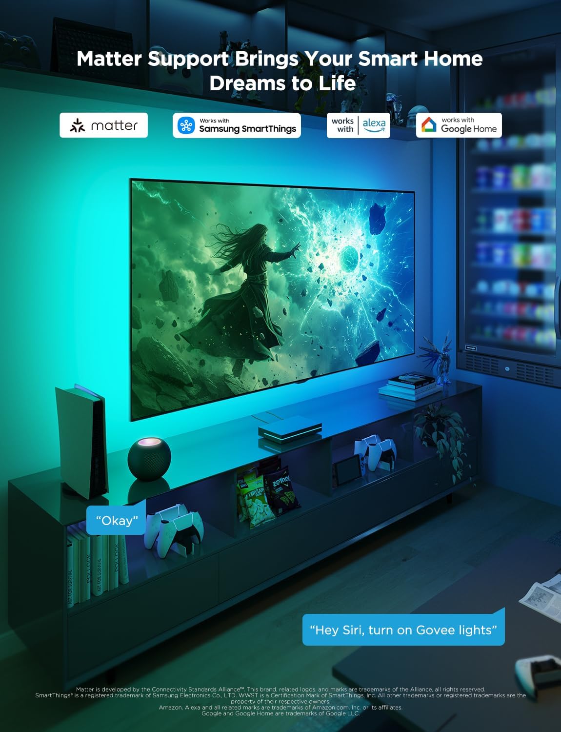 Govee HDMI 2.1 Sync Box 2, AI Sync Box with TV Backlight, Supports 8K@60Hz, 4K@144Hz, VRR and ALLM, Works with SmartThings, Matter and Alexa, RGBIC LED Light Strip for 75-85 inch TVs, 75 LEDs/m