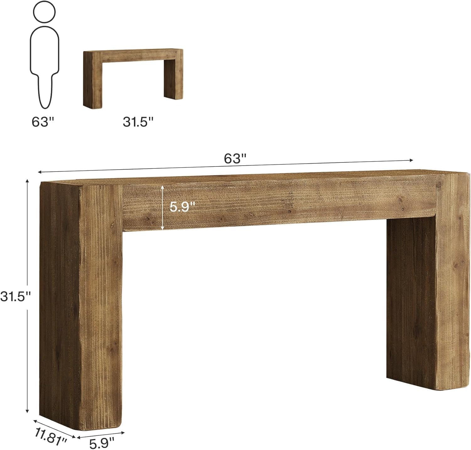 Tribesigns 63-Inch Solid Wood Console Sofa Table, Farmhouse Long Entryway Table Behind Couch for Living Room, Entrance, Hallway, Foyer, Easy Assembly