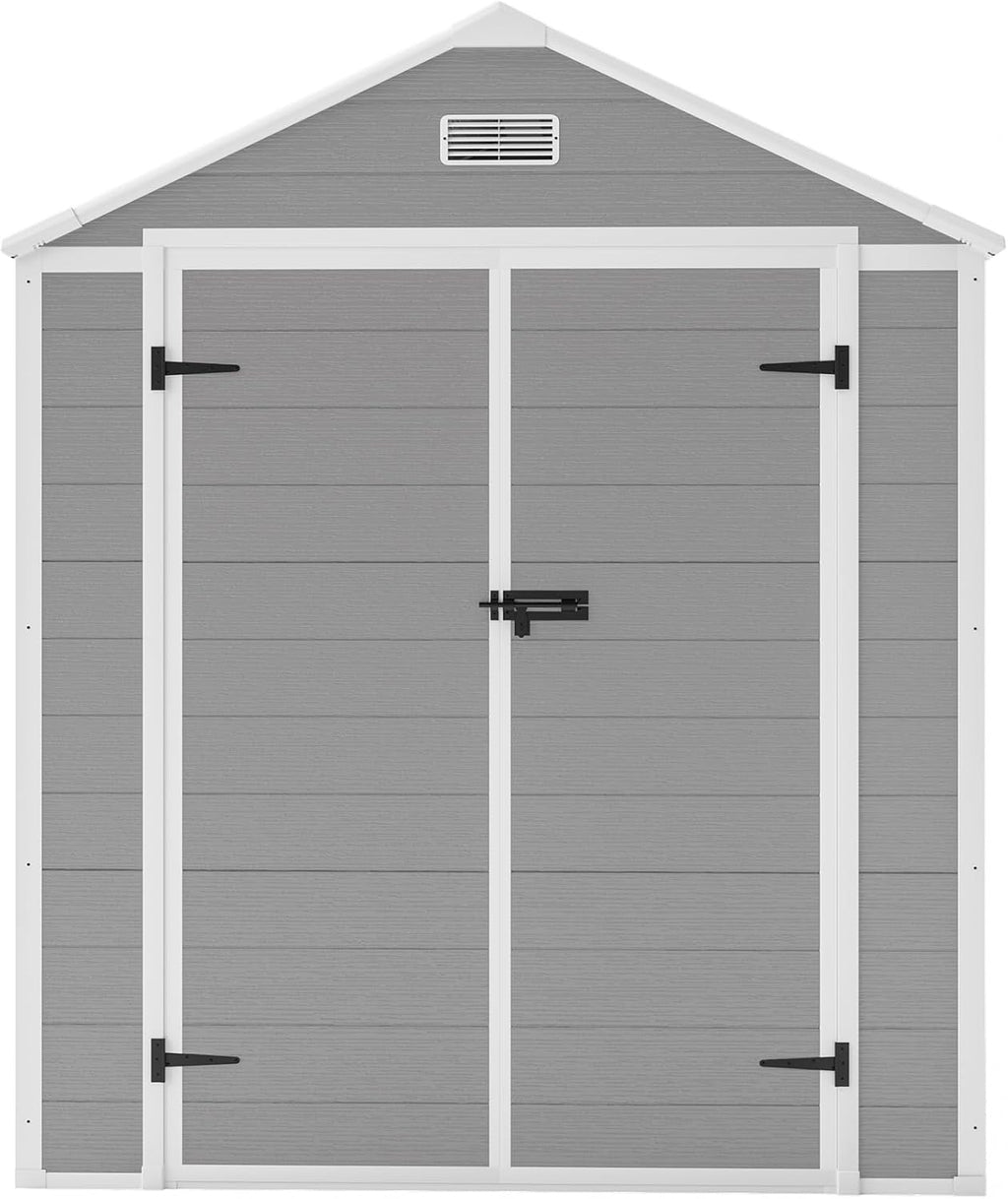 YOPTO 6x5 FT Resin Outdoor Storage Shed with Floor, All-Weather Plastic Shed with Lockable Doors, Window & Vents, Utility Plastic Tool Shed Storage House for Backyard, Patio, Light Grey