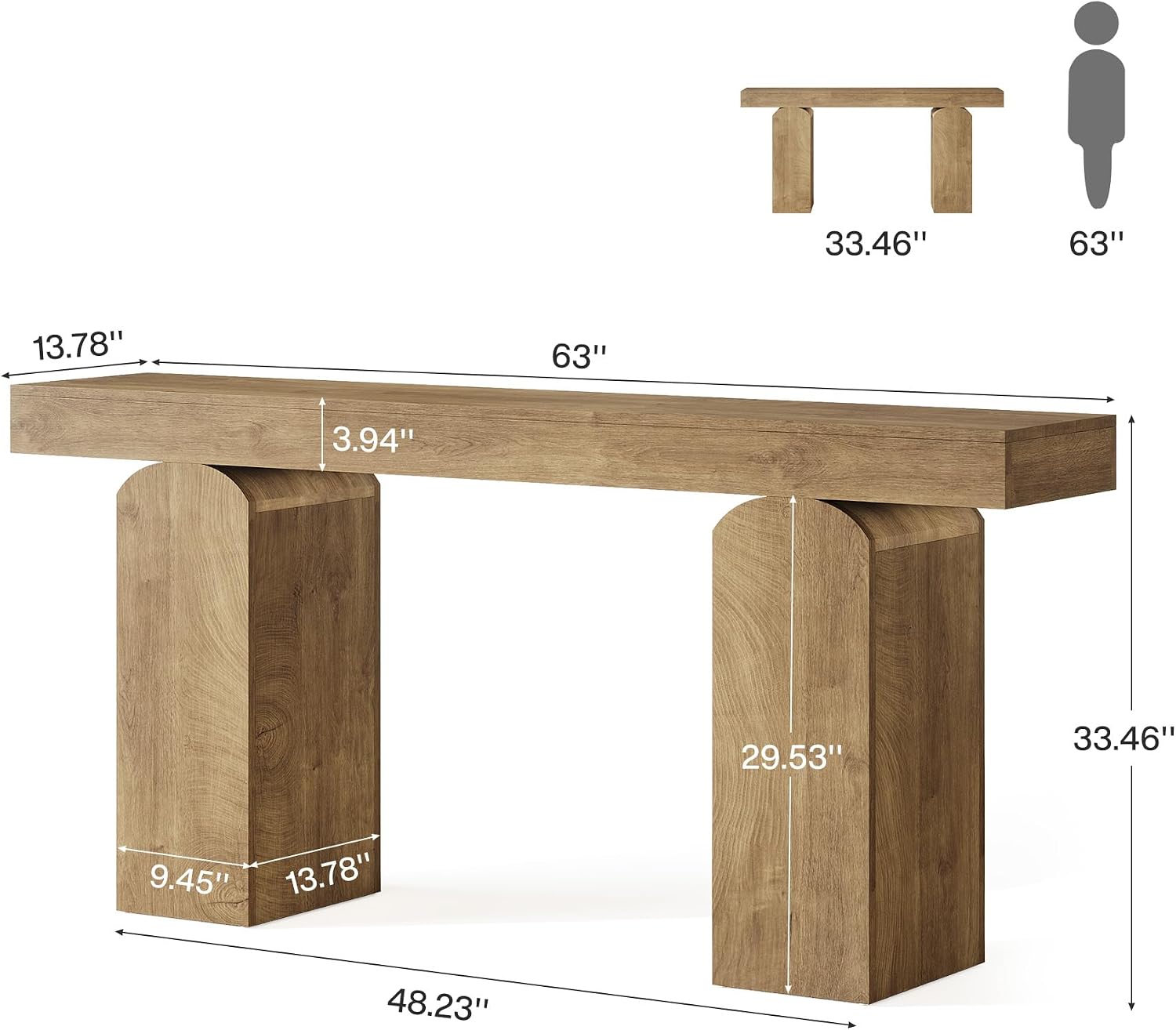 Tribesigns 63' Long Entryway Table, Farmhouse Console Table with 2 Arched Pedestal Legs, Wooden Sofa Console Behind The Couch for Entrance, Hallway, Living Room (Natural)