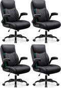 BESTFAIR Office Chair, Ergonomic Computer Desk Chairs with Lumbar Support for Lower Back Pain Relief, Executive Leather Home Chair Comfy with Padded Flip-up Armrests, Black, 4-Pack