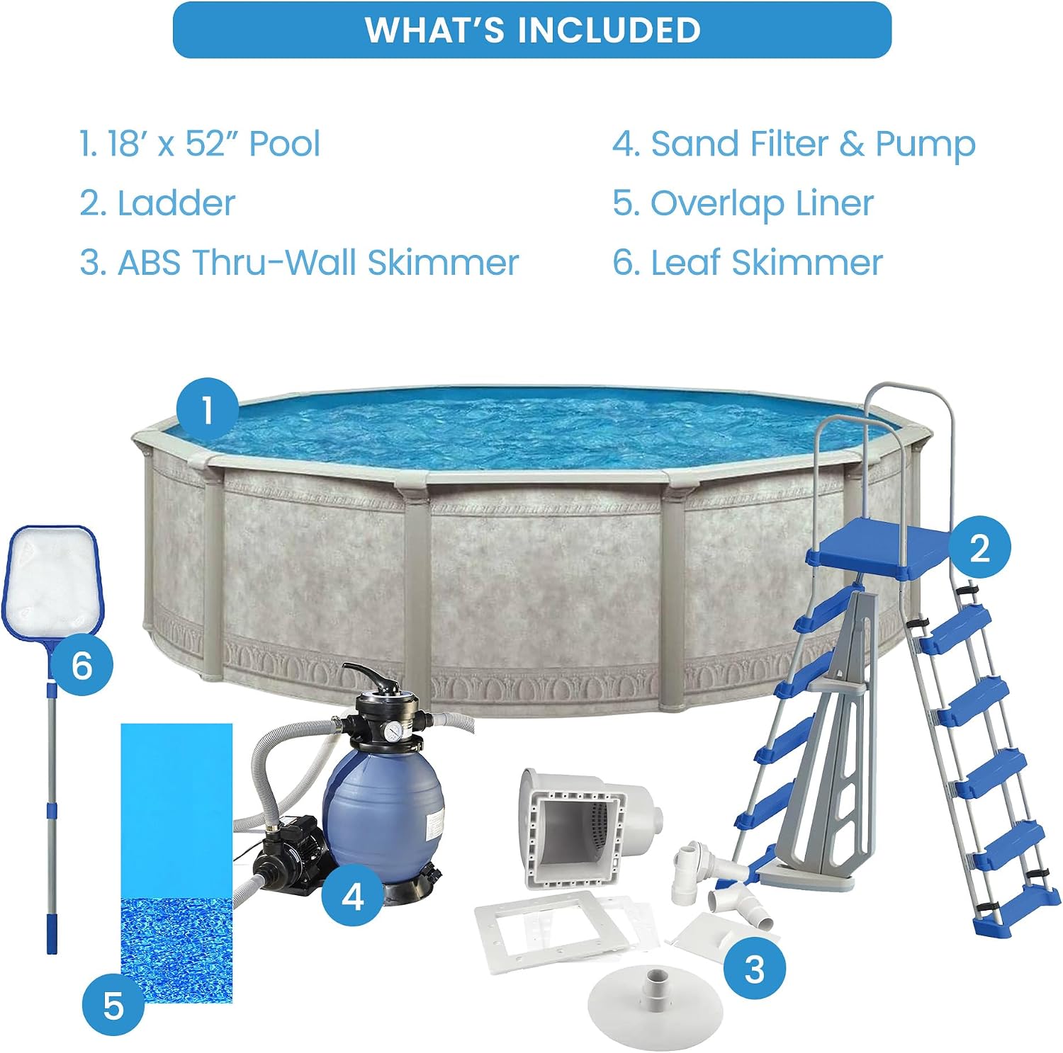 Aquarian Steel-Frame Above-Ground Pool Kit w/Pump & Leaf Skimmer, Venetian, 18'
