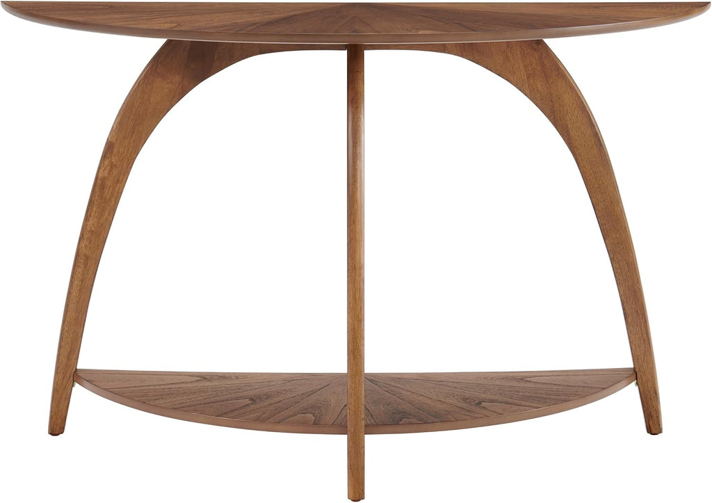 Martin Svensson Home LAX Retro Mid-Century Modern Half-Moon Wood Sofa Table with Lower Shelf, Console Table for Living Room or Entryway. Nutmeg Brown.