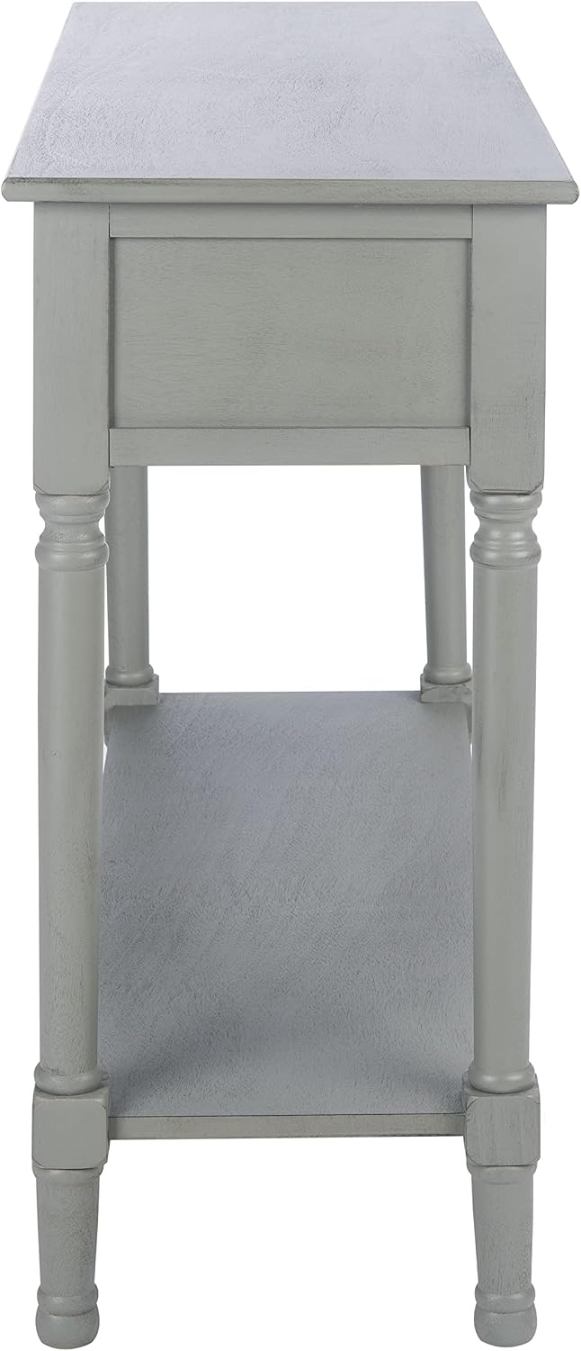 SAFAVIEH Home Collection – Tate Distressed Grey 2-Drawer Console Table with Shelf, Turned Leg Farmhouse Accent Console for Entryway or Living Room (CNS5720C)