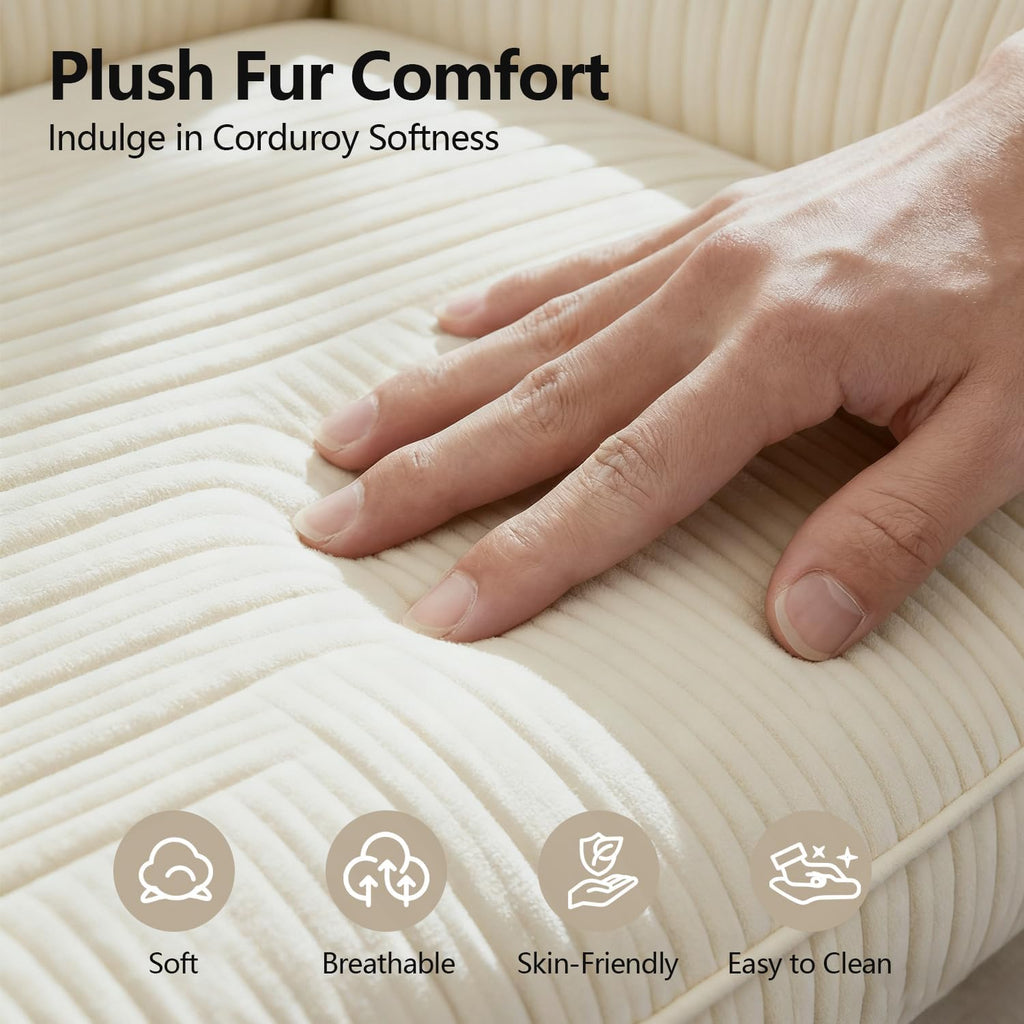 67' Oversized Chaise Lounge Chair Indoor, Soft Boneless Cloud Couch with 3 Pillows, 4 Side Pockets and 2 Cup Holders, Comfy Corduroy Sleeper Couch for Living Room Bedroom