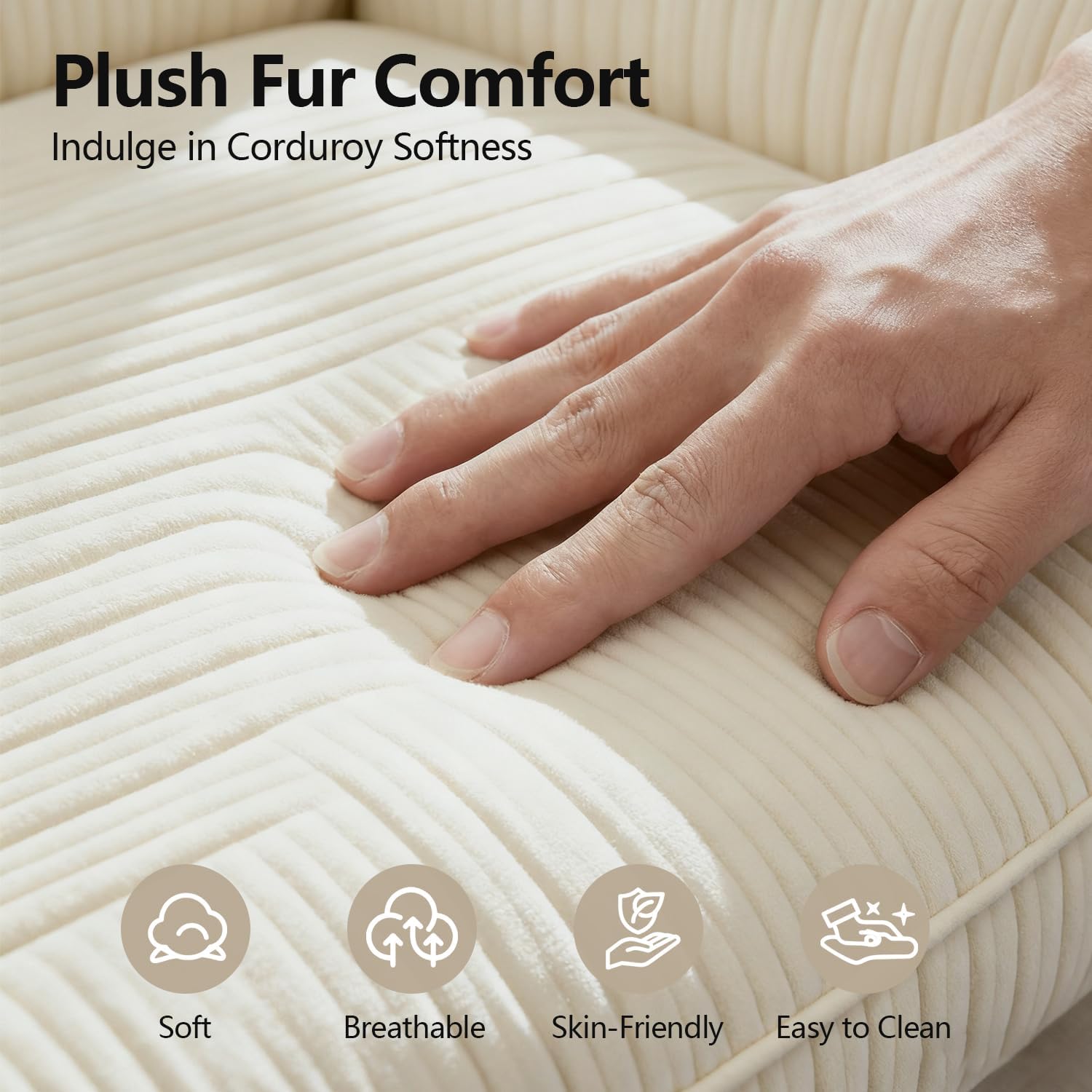 67' Oversized Chaise Lounge Chair Indoor, Soft Boneless Cloud Couch with 3 Pillows, 4 Side Pockets and 2 Cup Holders, Comfy Corduroy Sleeper Couch for Living Room Bedroom