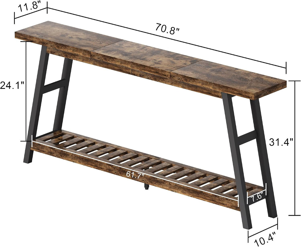 ChooChoo 70.9 Inch Long Console Tables for Entryway, Wood 2-Tier Entry Hallway Table, Narrow Sofa Table Behind Couch Table for Living Room, Entrance, Rustic Brown