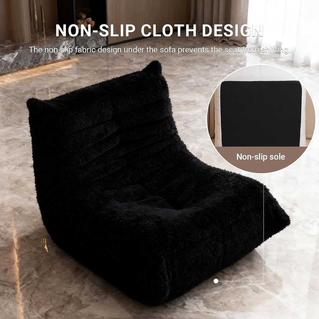 Large Bean Bag Chairs for Adults, Fireside Chair for Living Room with Memory Foam Filled, Accent Sofa Lounge Lazy Floor Sofa for Gaming Reading Relaxing Bedroom, No Assembly Required Black