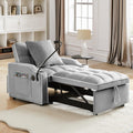Antetek Sleeper Sofa Chair Bed with Charging Ports & Phone Holder & Cup Holder, Modern Velvet 3 in 1 Convertible Pull Out Single Sofa Chair Bed for Small Spaces Apartment, Light Grey