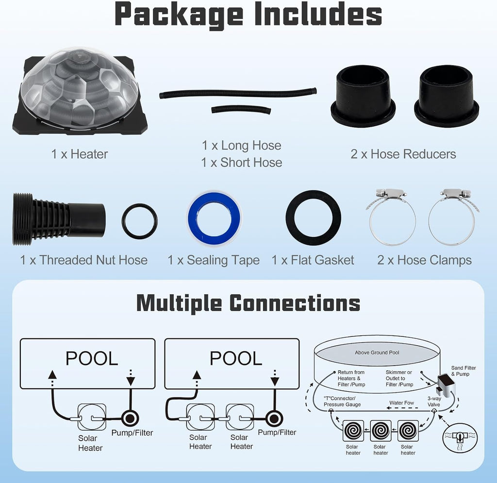 Goplus Solar Pool Heater Above Ground, Inground Swimming Pool Dorm Heater with Rotatable Hose Connectors and Foldable Legs, Solar Powered Water Heating (3PCS)