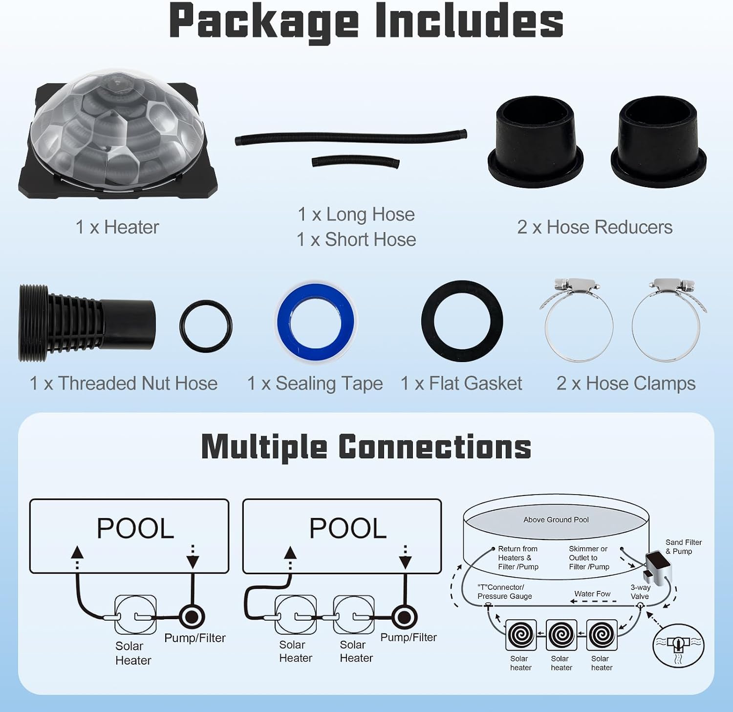 Goplus Solar Pool Heater Above Ground, Inground Swimming Pool Dorm Heater with Rotatable Hose Connectors and Foldable Legs, Solar Powered Water Heating (3PCS)
