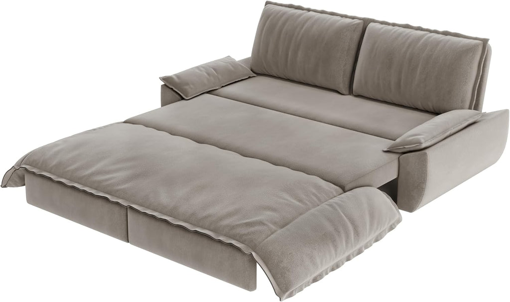 73.2' Sleeper Sofa Bed Queen Size, 3-in-1 Convertible Couch, Modern Pull Out Couches, Comfy Velvet Futon Sofa, Cloud Loveseat Lounge, Pillow Arm for Small Spaces, Living Room, Apartment, Grey