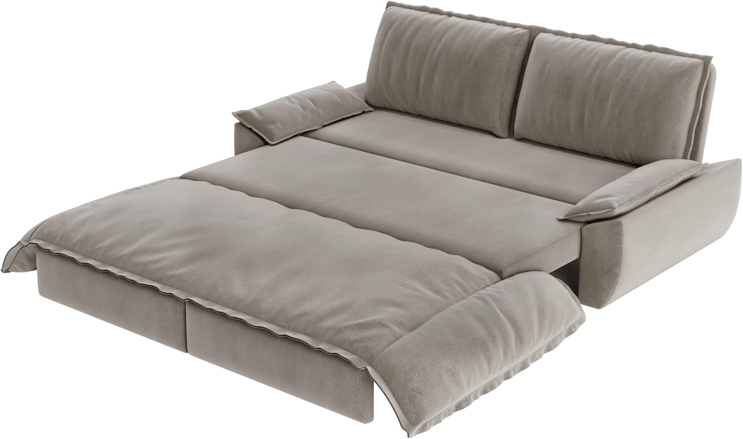73.2' Sleeper Sofa Bed Queen Size, 3-in-1 Convertible Couch, Modern Pull Out Couches, Comfy Velvet Futon Sofa, Cloud Loveseat Lounge, Pillow Arm for Small Spaces, Living Room, Apartment, Grey