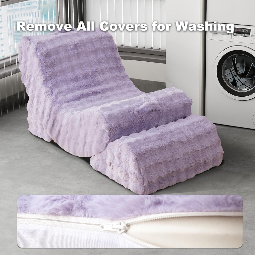 3-in-1 Adjustable Zero Gravity Floor Chair, Oversized Faux Fur Boneless Chair for Adults with Memory Foam & Washable Cover, Silent Rocker Recliner Lounge Chair for Reading, Nursing, Gaming, Purple