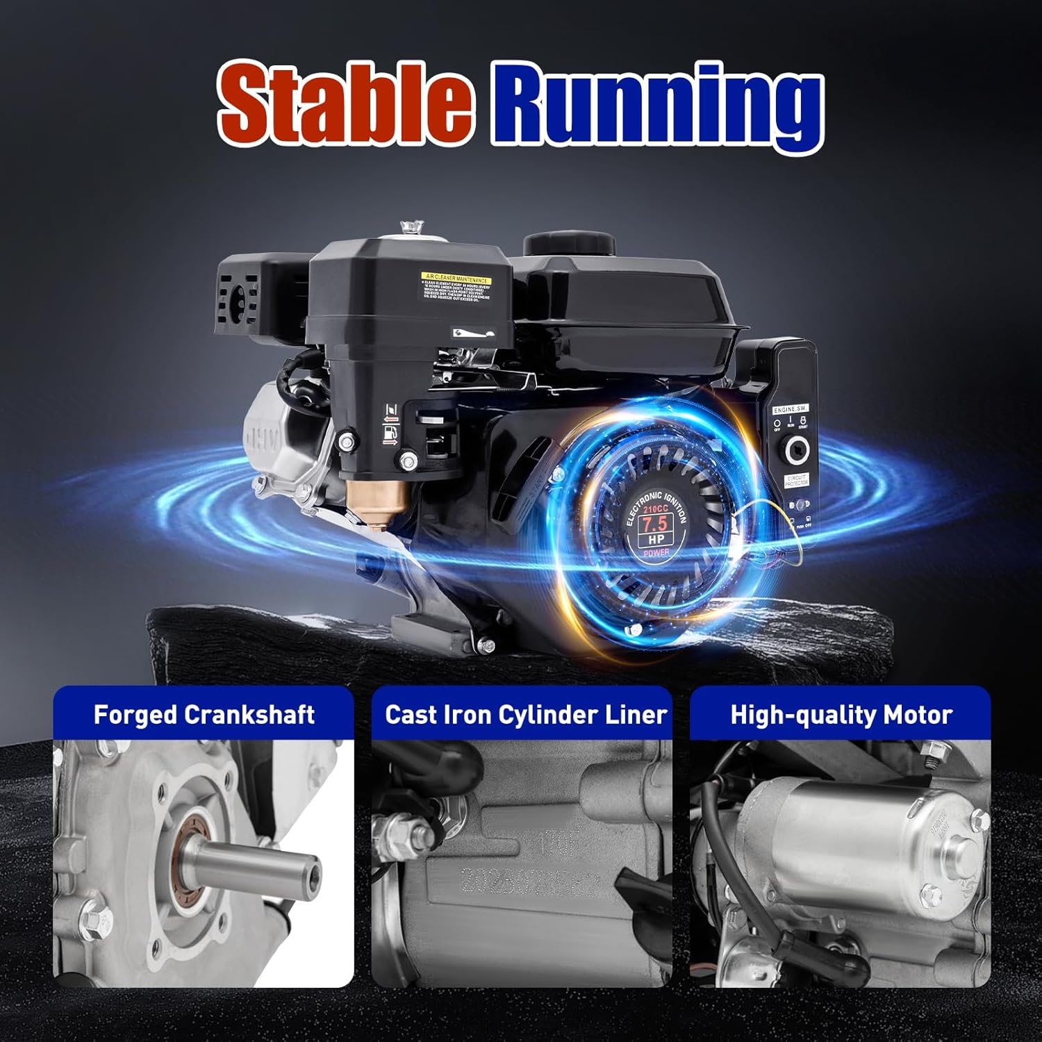 7.5HP 210cc 4-Stroke Gas Engine Electric Start Go Kart Log Splitter Gas Engine Power Motor