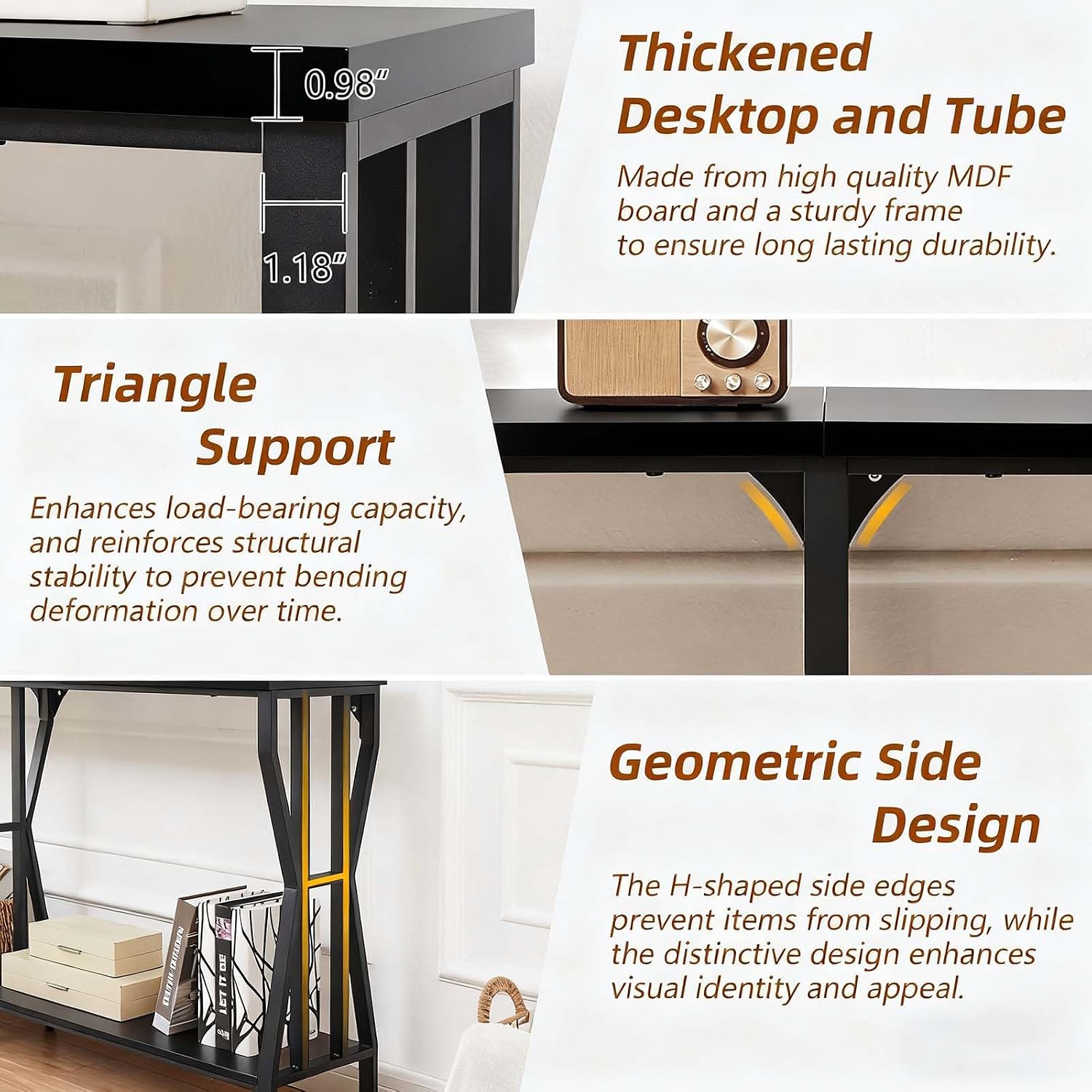 HOMISSUE Sofa Console Table, 70.9' Extra Long Sofa Table with 2-Tier Storage, Industrial Narrow Console Tables Behind Couch, Hallway Table for Entryway, Living Room, Black