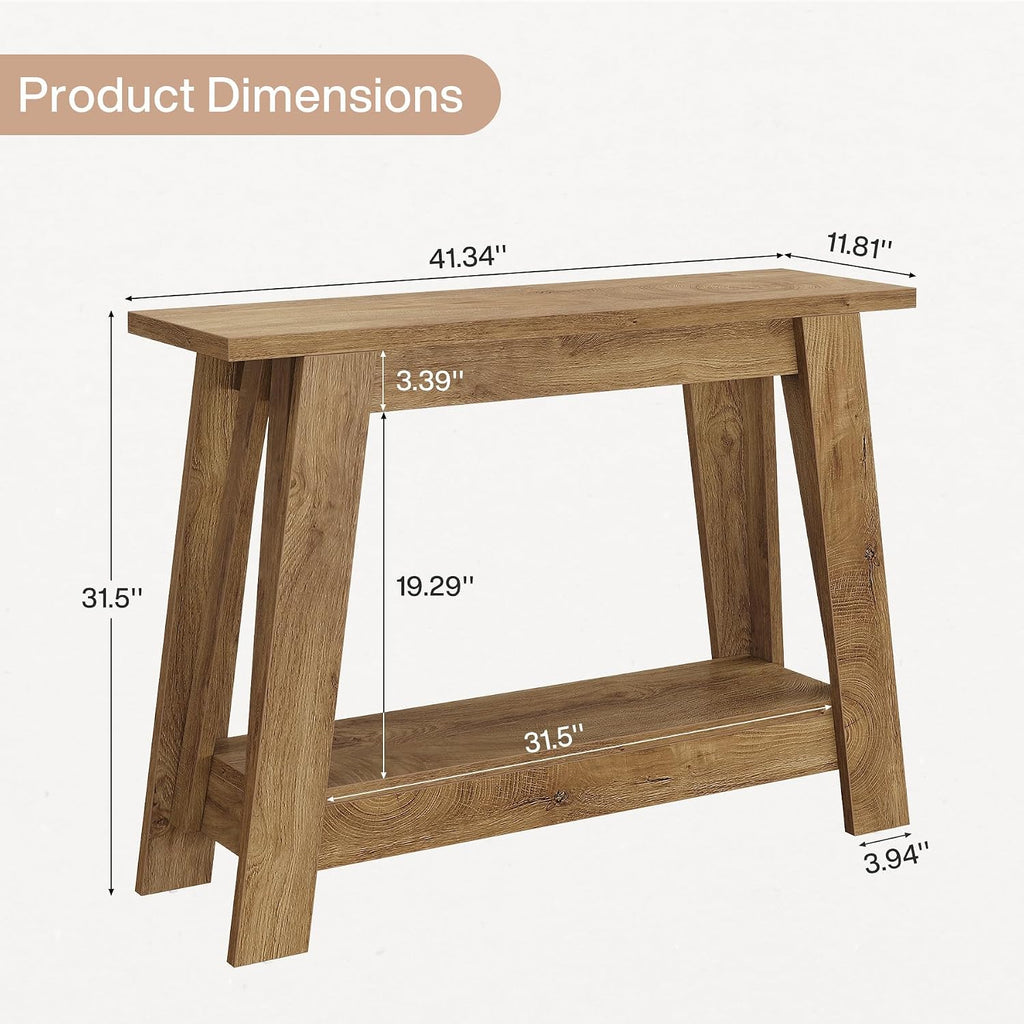 Tribesigns 41.3' Farmhouse Console Table, 2-Tier Wooden Entryway Table with Storage, Rustic Narrow Behind Couch for Living Room, Hallway, Foyer,Natural