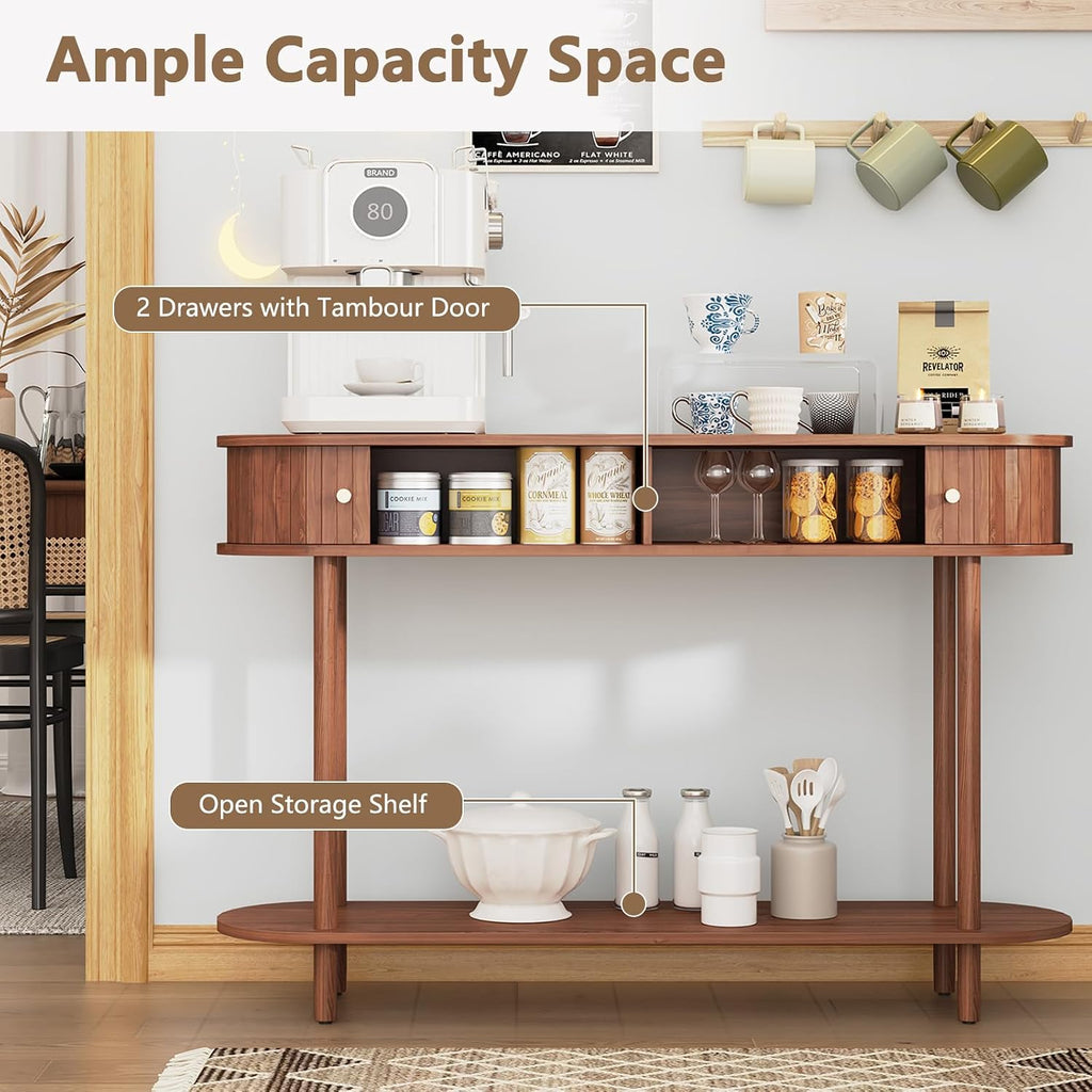 ARTPOWER 47.2' Modern Entryway Table with Wood Tambour Door, Accent Behind Couch Sofa Console with Storage, Fluted Side Table for Hallway, Living Room, Foyer, Brown