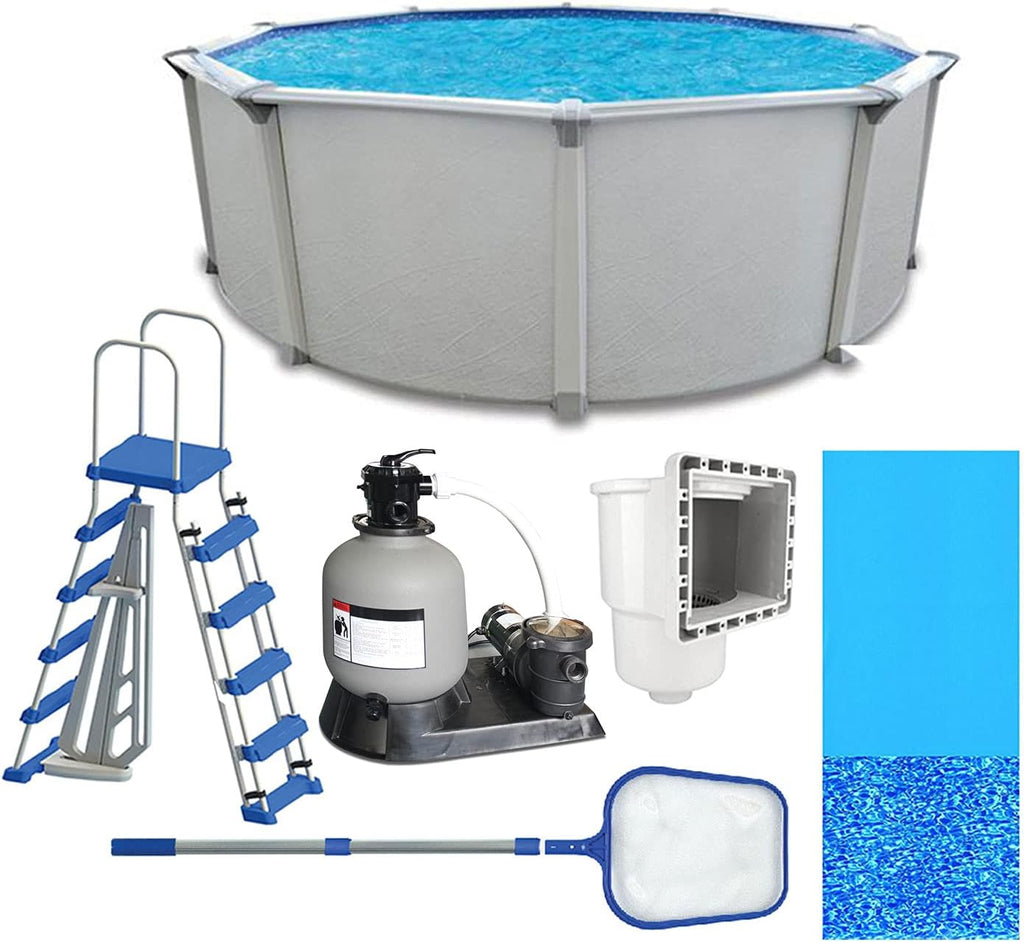 Aquarian Steel-Frame Above-Ground Pool Kit w/Pump & Leaf Skimmer, Fuzion, 24'
