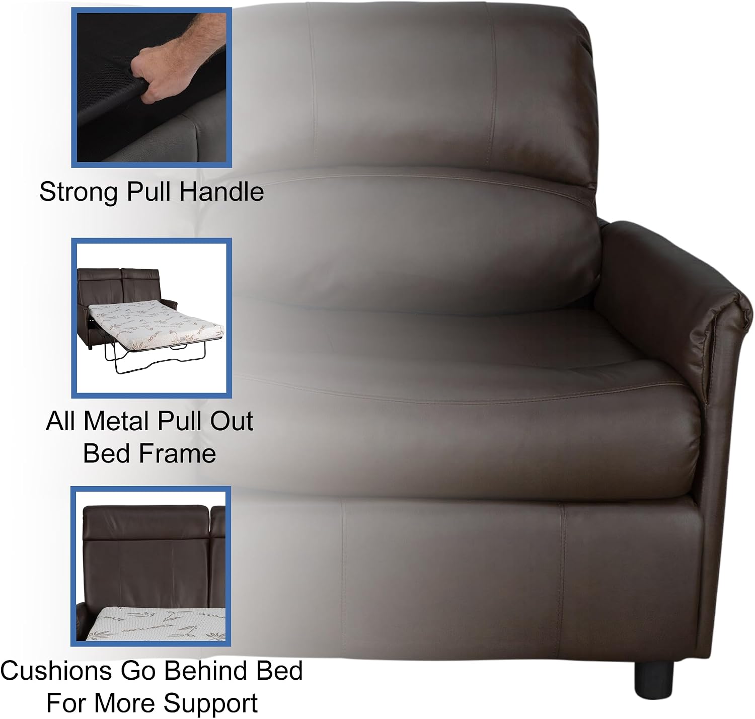 RecPro Charles Collection 60' RV Hide A Bed Loveseat With Memory Foam Mattress - Sleeper Sofa, Pull Out Couch, Living Room (Slideout) Furniture - Chestnut
