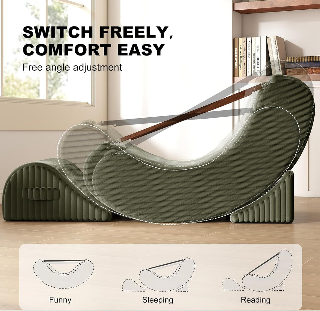 3-in-1 Adjustable Zero Gravity Floor Chair, Oversized Corduroy Boneless Chair for Adults with Memory Foam & Washable Cover, Silent Rocker Recliner Lounge Chair for Reading, Nursing, Gaming, Green