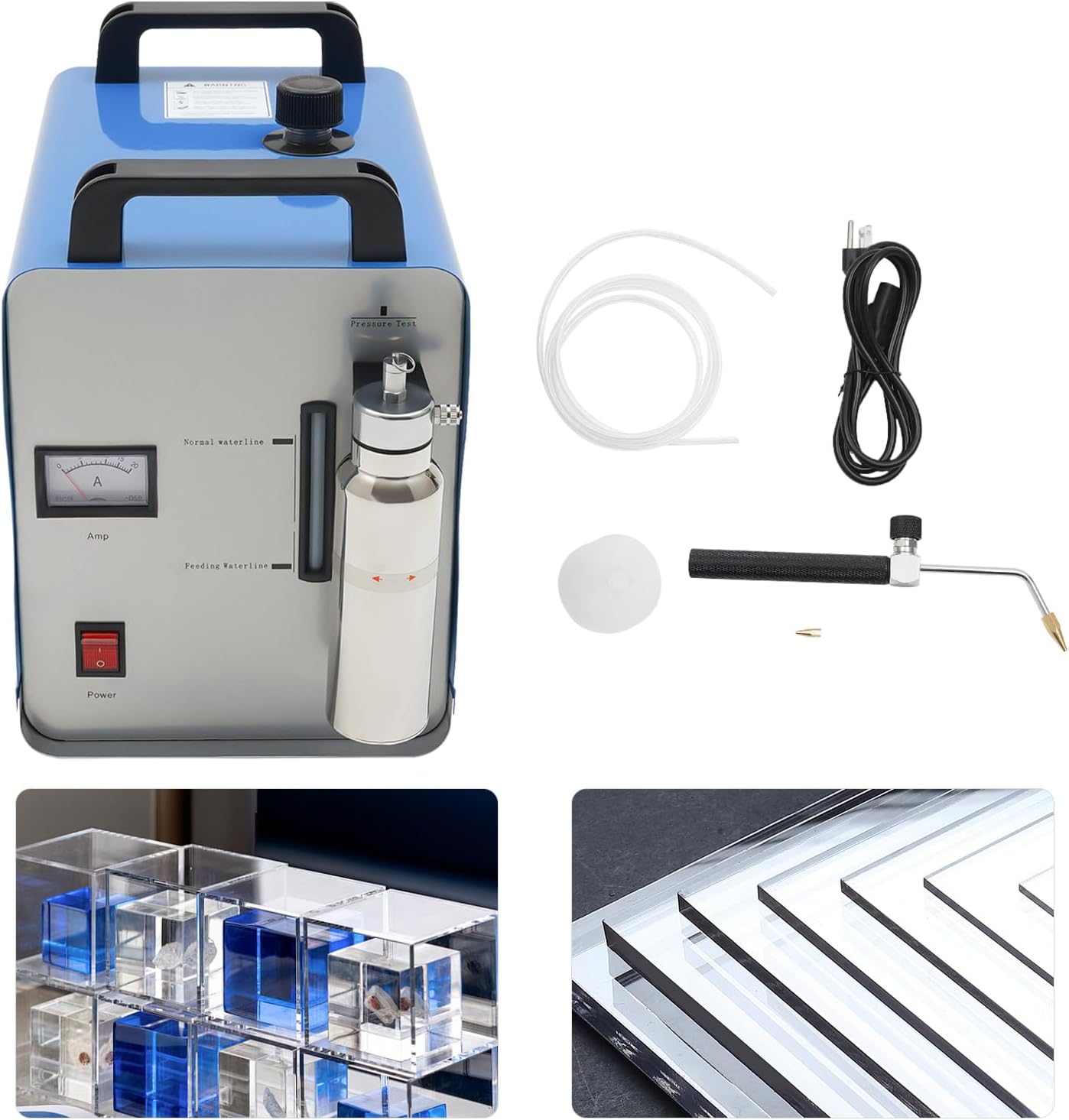 H160 75L/H 300W Oxygen-Hydrogen Welder Acrylic Gas Flame Generator Polishing Machine Electric HHO Portable Water Hydrogen Oxygen Acrylic Electrolytic Polisher Machine for Polishing Acrylic Products