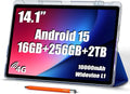 14 inch Large Screen Tablet, Android 15 Tablet 16GB RAM 256GB ROM, 1920 * 1200 IPS FHD Display, Widevine L1, 10000mAh 18W Charging, Wi-Fi & Bluetooth, 4G LTE, with Stand Case & Stylus