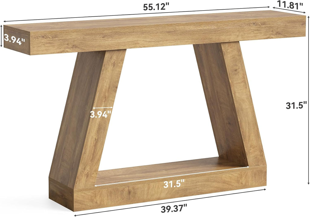 LITTLE TREE 55-Inch Sofa Table with Storage, Farmhouse Console Table for Home, Rectangular Wooden Entryway Furniture for Living Room, Bedroom, Office, Hallway, Oak