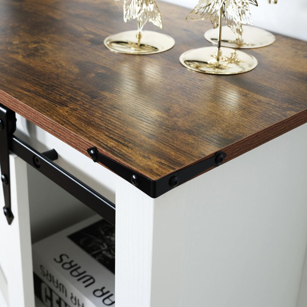 White Farmhouse Entryway Table, Rustic Hallway Table with Storage Shelf, Sofa Table with Sliding Barn Doors for Hallway, Entryway, Living Room, Foyer
