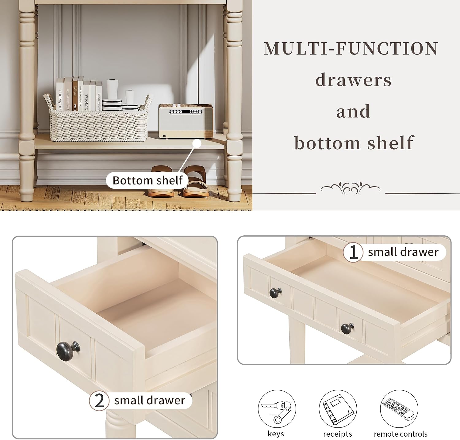 Merax Slim Console Table, Elegant Entryway Table with Three Storage Drawers and Bottom Shelf for Hallway and Living Room (Beige)