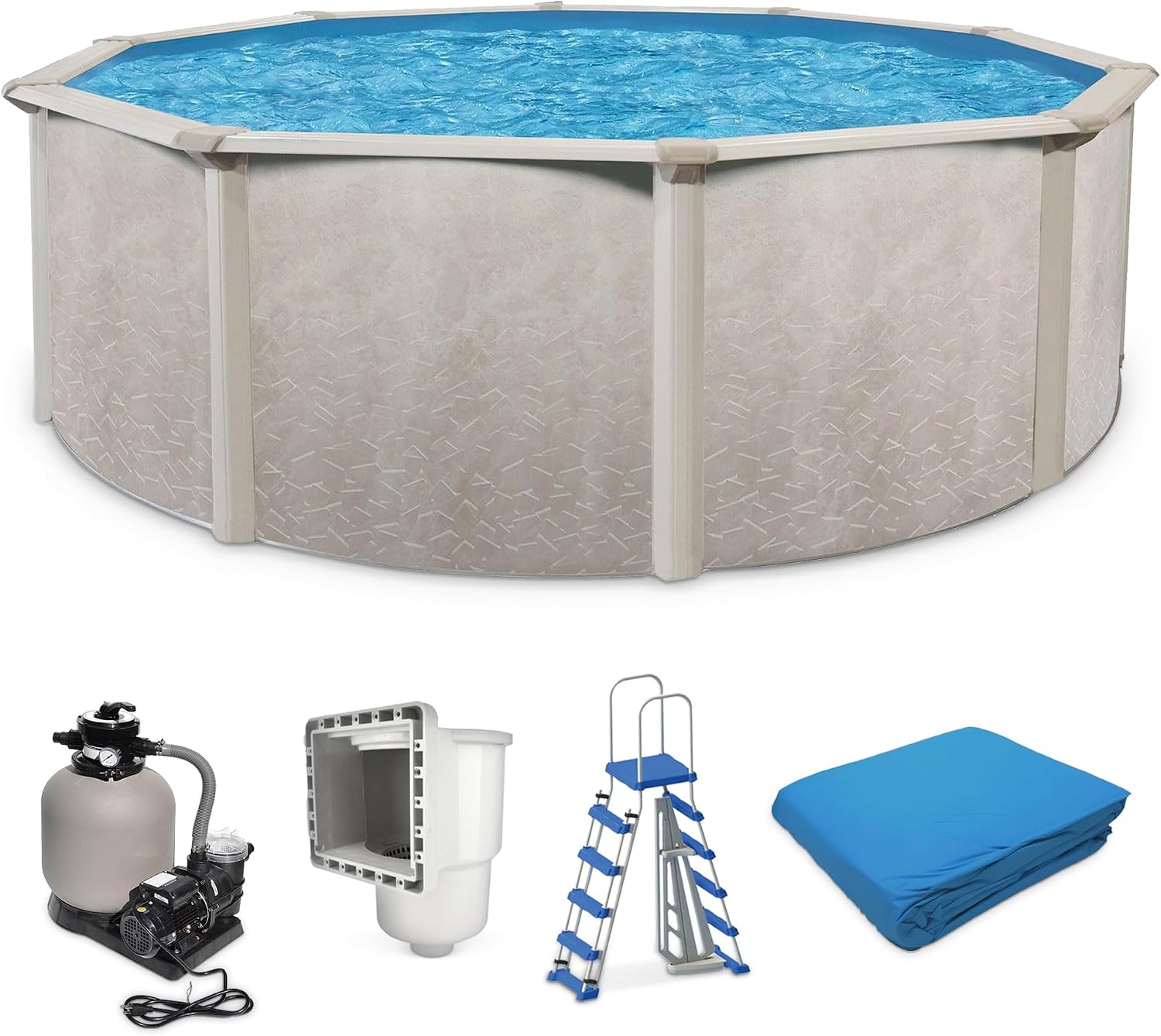 Aquarian Phoenix 21 Foot Round x 52 Inch Deep Steel Frame Above Ground Swimming Pool Set with Sand Filter, Pump, Ladder, Pool Liner, and Skimmer