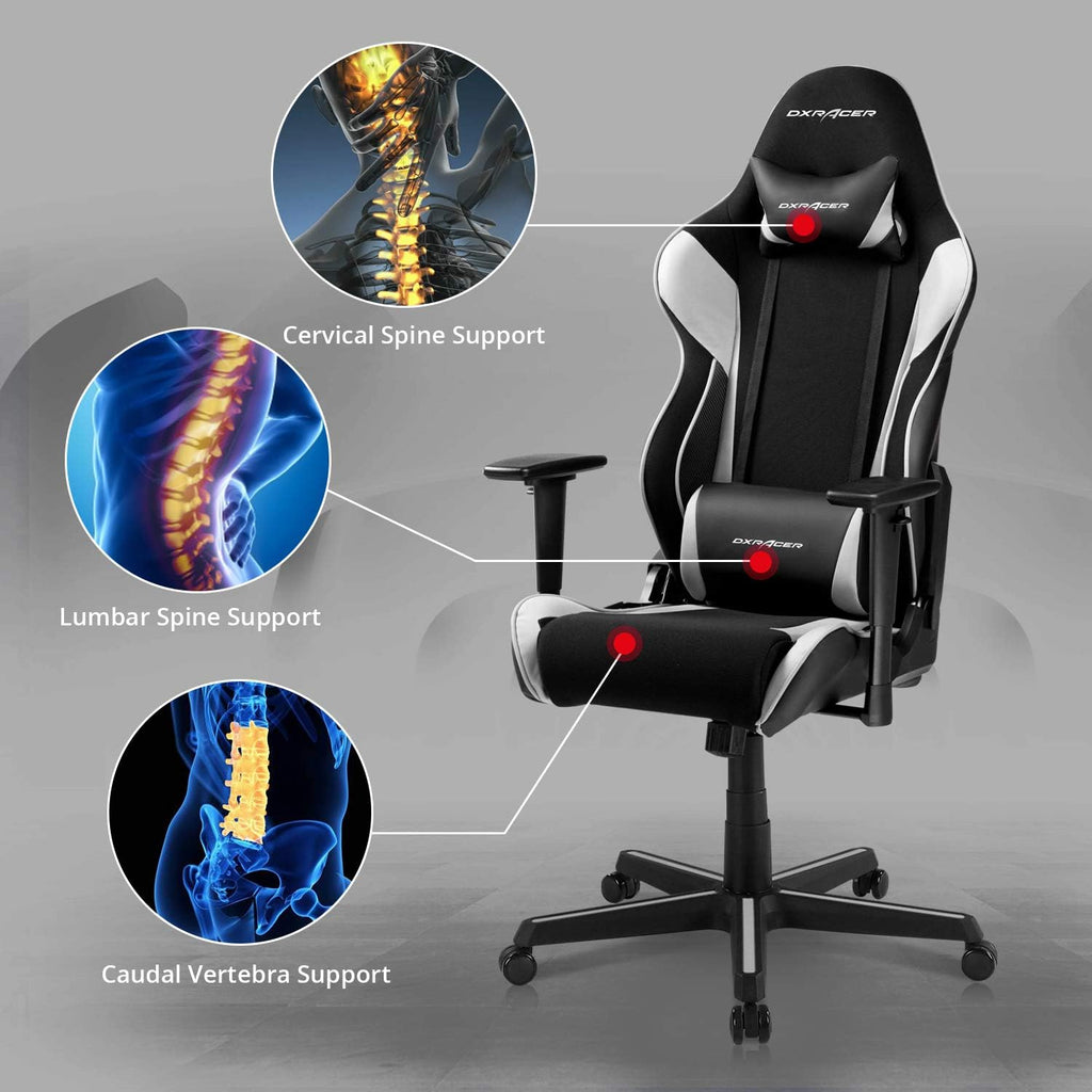 DXRacer M Gaming Chair, Suede Fabirc High Back Computer Chair for Adults, Big and Tall Racing Style Ergonomics PC Office Recliner Game Chair, Extra Large, Black and White