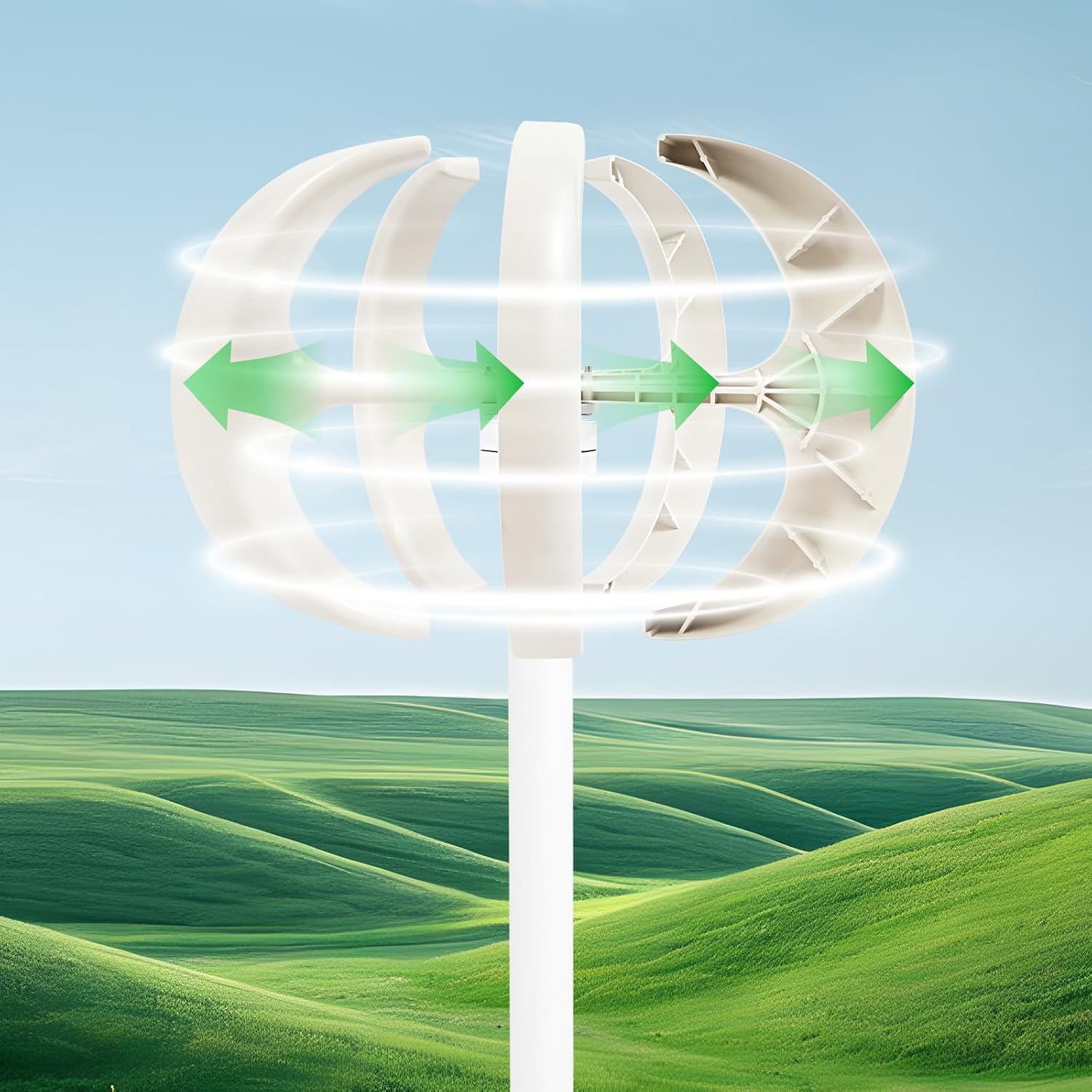 600W Wind Turbine Generator, DC 12V 5-Blade Lantern Wind Turbine Generator, Vertical Axis Wind Power, Lantern Shape, Wind Turbine Kit for Home, Business, Industrial Energy Supply (White)