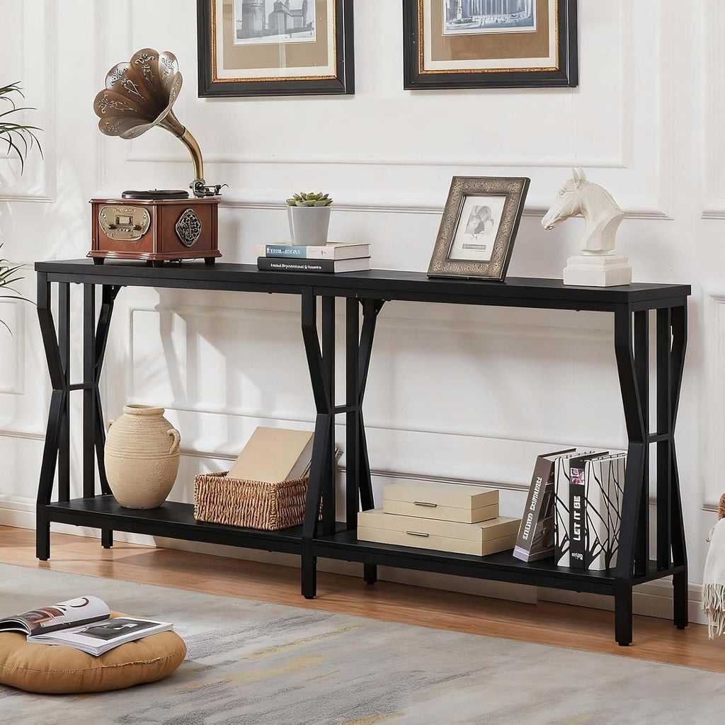 HOMISSUE Sofa Console Table, 70.9' Extra Long Sofa Table with 2-Tier Storage, Industrial Narrow Console Tables Behind Couch, Hallway Table for Entryway, Living Room, Black