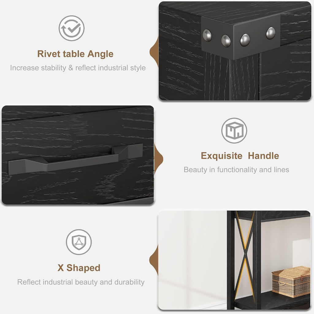 IDEALHOUSE Console Table with 2 Drawers, Farmhouse Sofa Table with Storage Shelf, Accent Wood Entryway Table for Living Room, Hallway, Foyer-Black, 43D x 12W x 30H in (WCT001)