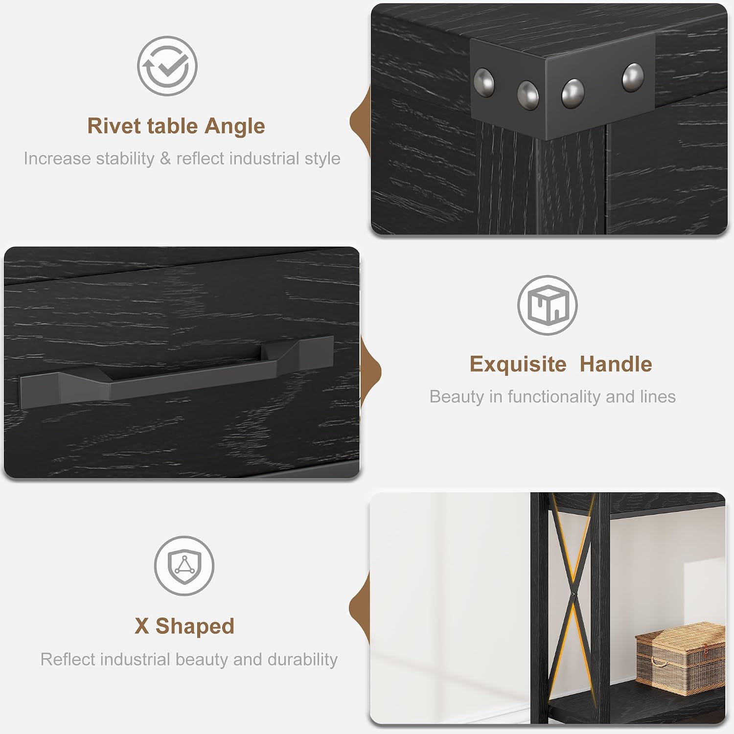 IDEALHOUSE Console Table with 2 Drawers, Farmhouse Sofa Table with Storage Shelf, Accent Wood Entryway Table for Living Room, Hallway, Foyer-Black, 43D x 12W x 30H in (WCT001)