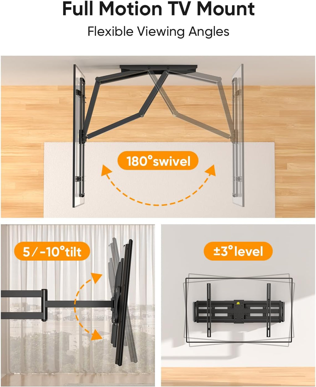 FORGING MOUNT Heavy Duty XXL Full Motion TV Wall Mount for 55-120 inch Extra Large TVs 98' 100',Holds 275 lbs, Max VESA 900x600, 42.9' Extension Long Arm TV Mount Swivel,Tilt,Preassembled,16-24' Studs