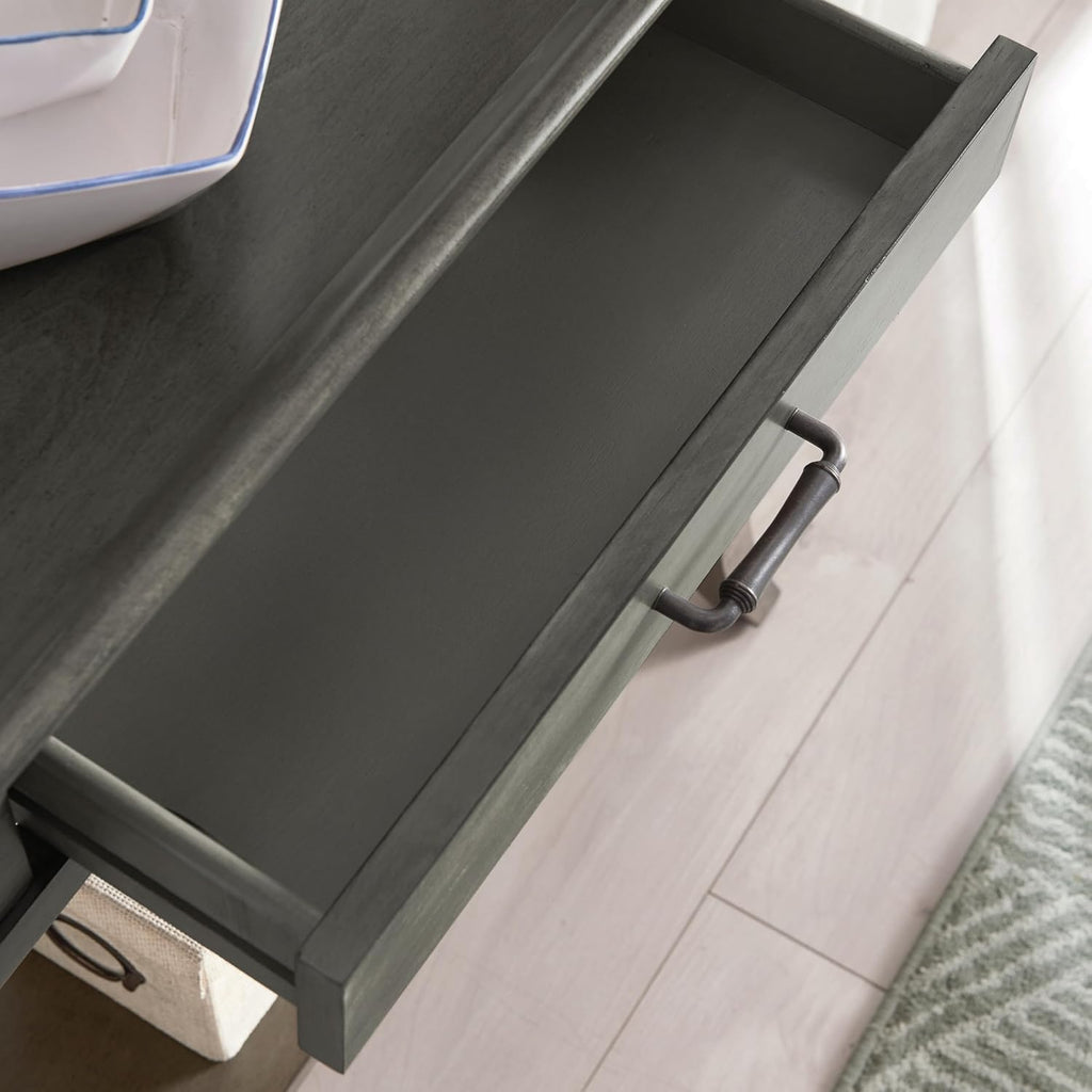 Topol Tray Edge Solid Wood Console Table with Drawer and Shelf, Smoke Gray Wash, Perfect for Entryways, Hallways, and Living Rooms – Leick Home, 10127-GR
