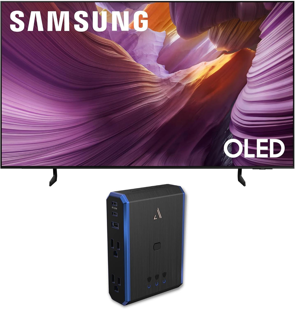 Samsung 55-Inch Class OLED 4K S85F Series, Vision AI Smart TV Object Tracking Sound Lite w/Dolby Atmos, NQ4 AI Gen2 Processor, Contour Design Bundle with an Austere 5S-PS4-US1 4-Outlet Power (2025)