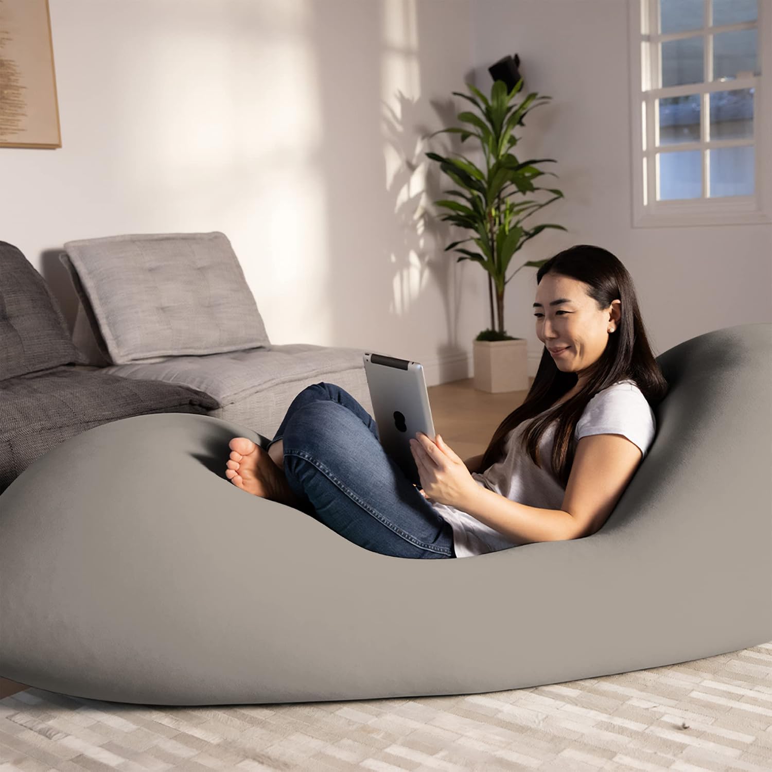 Yogibo Max 6-Foot Beanbag Chair, Bean Bag Couch with a Washable Outer Cover, Customer Favorite Cozy Sofa for Gaming, Reading, and Relaxing, Filled with Soft Micro-Beads, Light Grey
