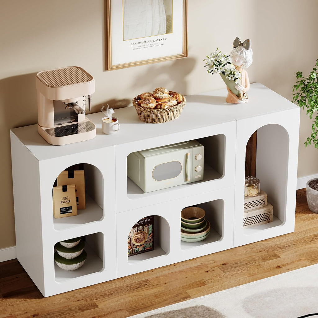 Tribesigns 59' White Console Table, Modern Entryway Table, Wooden Storage Organizer Entrance Table with 6 Compartments, Long Sofa Table, Behind Couch Table with Storage for Living Room, Hallway, Foyer