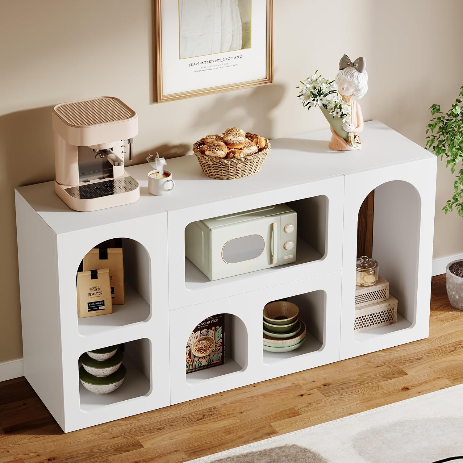 Tribesigns 59' White Console Table, Modern Entryway Table, Wooden Storage Organizer Entrance Table with 6 Compartments, Long Sofa Table, Behind Couch Table with Storage for Living Room, Hallway, Foyer