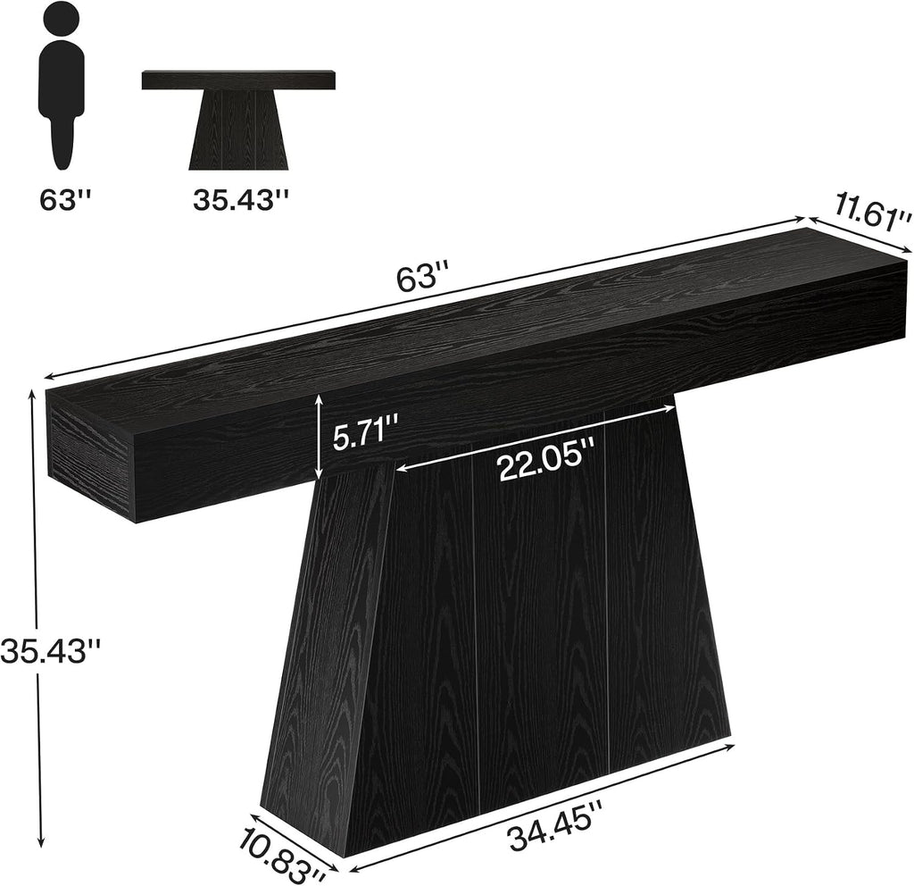 Tribesigns 63' Black Console Table, Farmhouse Entryway Table with Trapezoidal Base, Narrow Long Wood Sofa Table Behind Couch Table for Entrance, Hallway, Living Room, Black