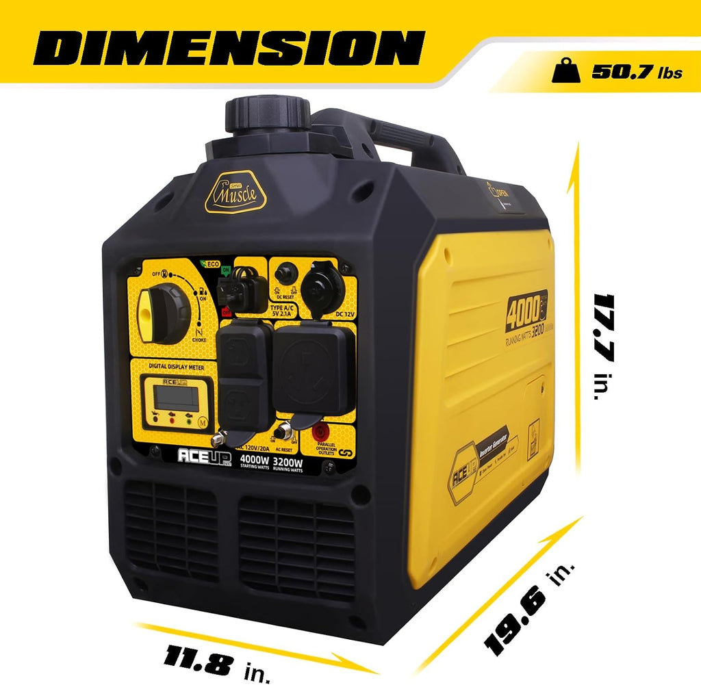 4000 Watt Portable Inverter Gas Generator with Power Plug Adapter