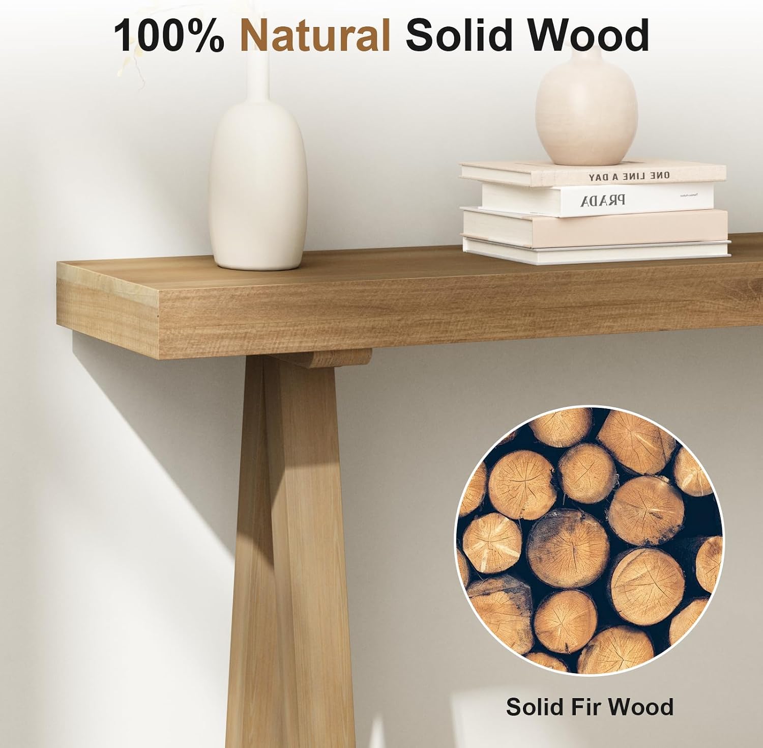 HOKYHOKY Solid Wood Console Tables - 63' Pinewood Farmhouse Rustic Hallway Table, Foyer Tables Living Room, Solid Firwood Sofa Table for Entryway, Brown