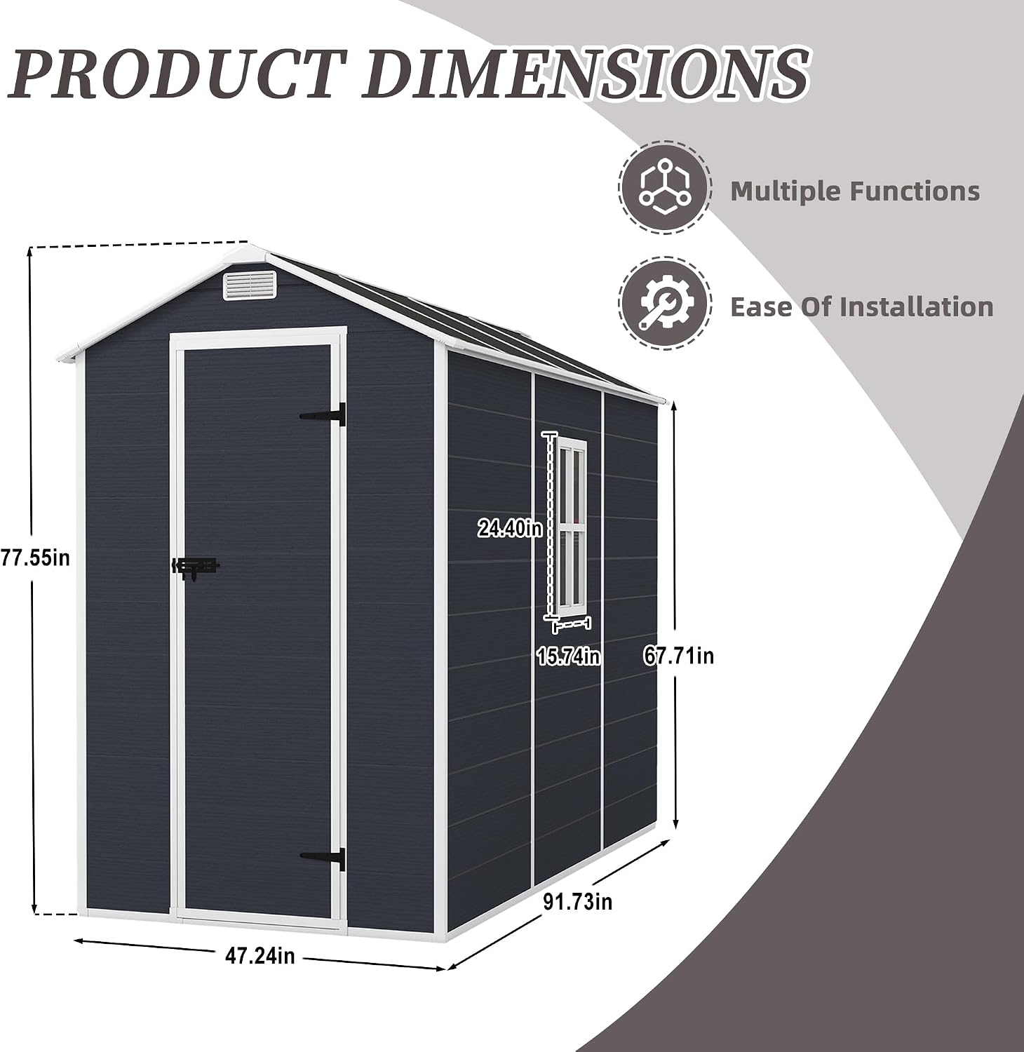 Campcraft 4x8ft Heavy Duty Resin Storage Shed - 12mm Thick PP Walls, Lockable Double Doors & HD Window, Waterproof Outdoor Garden Shed for Lawn Tools/Patio Furniture,Hurricane-Proof UV & Rust Proof